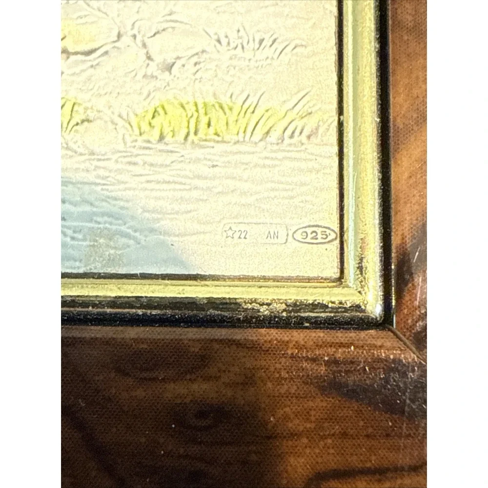 Vintage Wood Keepsake  Sterling Silver Embossed Trinket  Box Fast Ship